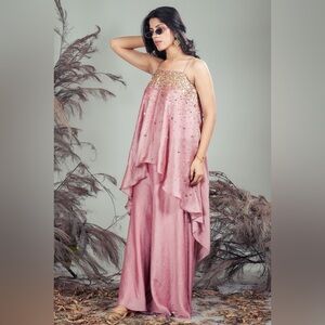 Pernia's Pop-Up Pink Sharara Set Rirasa Silk Blend Embellished Stone Work Small